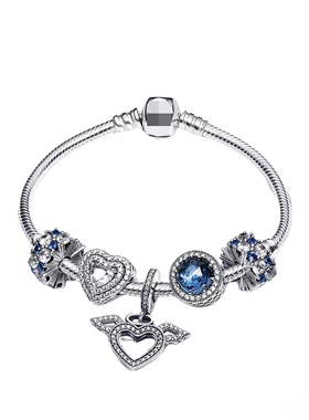时尚潘家同款爱心天使手链套装银色蓝色星河闪钻闪耀精致