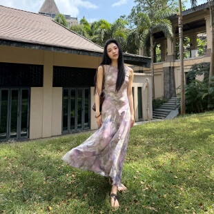 16姆米双绉度假风连衣裙 45°斜裁 MY6772 100桑蚕丝 薄雾云野