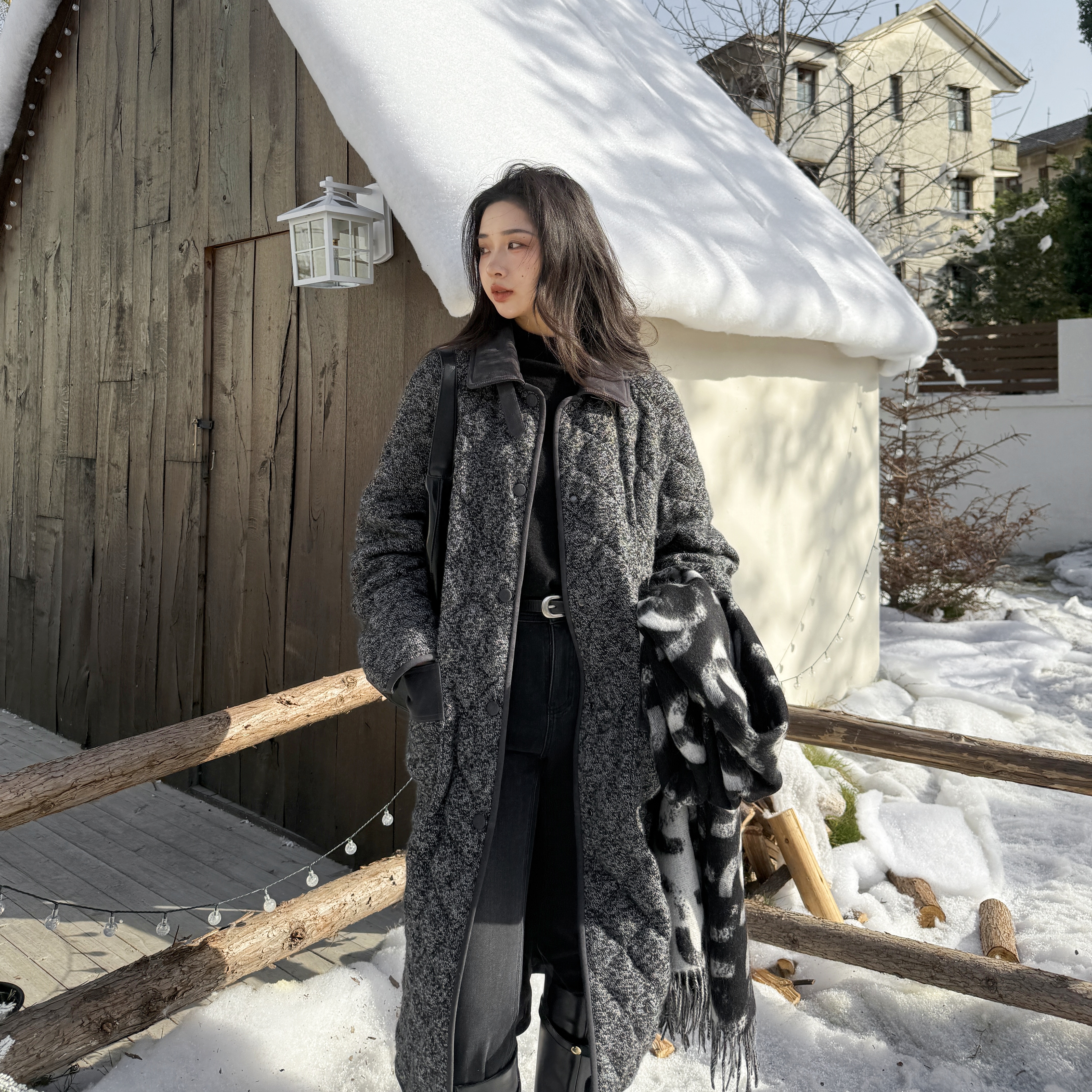 两生花丨90鹅绒·羊绒羊毛针织面料丨B家绗缝长款羽绒服-MY6447