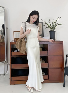 月光女神丨100桑蚕丝丨45°斜裁丨28姆米重缎松紧腰半身裙-MY4936