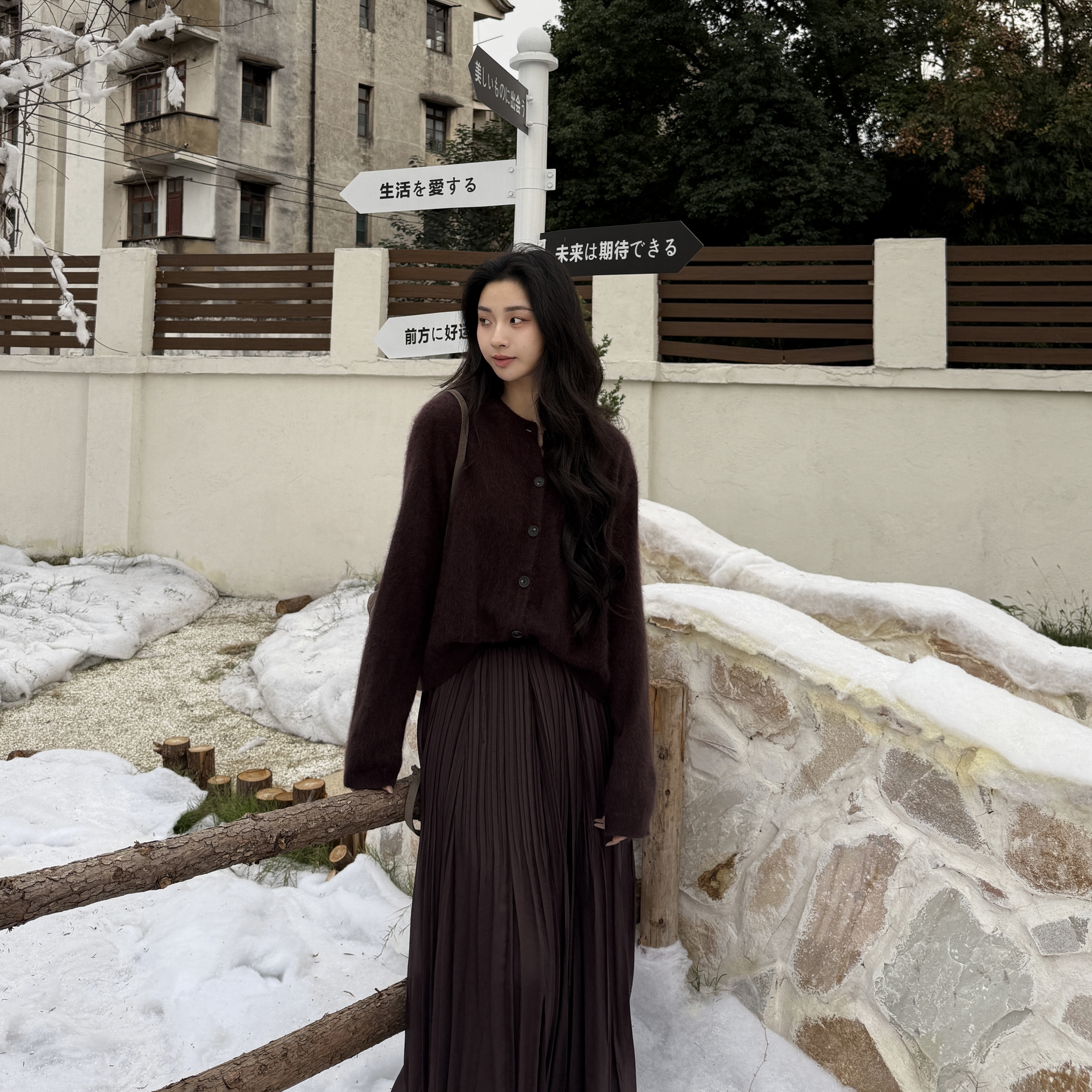 温柔亦初丨100山羊绒成衣拉毛丨经典圆领慵懒感羊绒开衫-MY6336