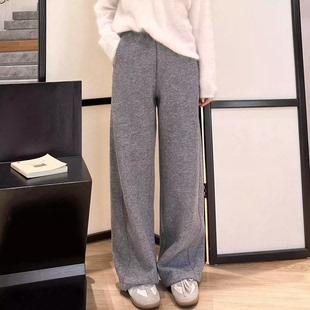 毛呢感复合薄绒面料丨极简通勤全松紧腰秋冬显瘦直筒裤-MY6570