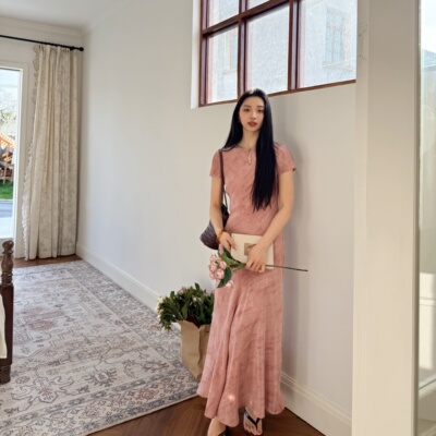 恰好温柔丨100桑蚕丝丨45°斜裁丨16姆米双绉轻旗袍感连衣裙-6814