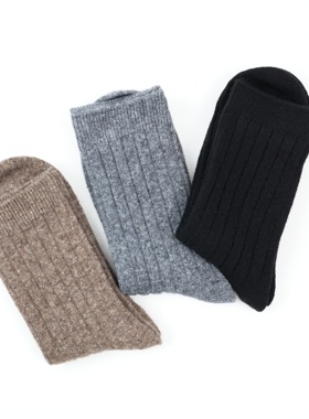 3双装丨羊毛·羊绒袜丨日系纯色素袜中筒袜防臭秋冬袜-MY6435