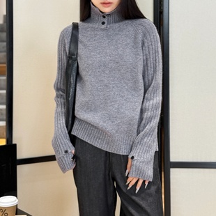 针织衫 七号月台 订扣袖 三粒扣高领纯羊毛厚款 MY6460 100绵羊毛