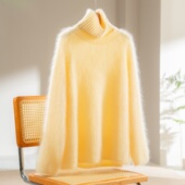热岛 MY6712 羊绒衫 100山羊绒成衣拉毛 慵懒保暖圆领带围脖厚款