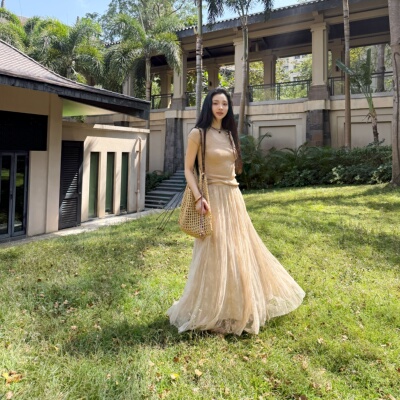 云纱花影丨100桑蚕丝里衬丨真丝内衬氛围感仙女网纱半身裙-MY6773