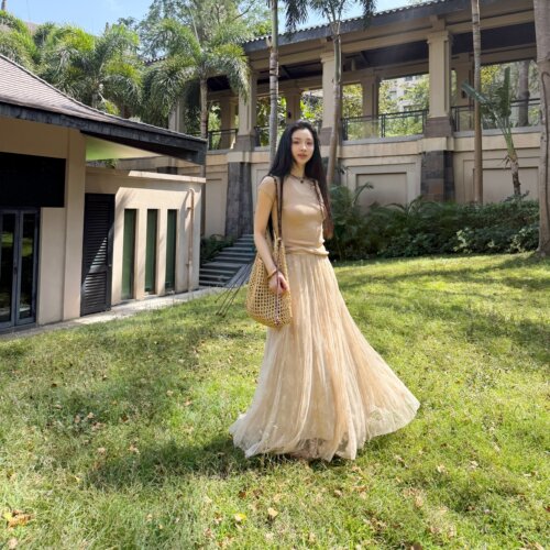 云纱花影丨100桑蚕丝里衬丨真丝内衬氛围感仙女网纱半身裙-MY6773