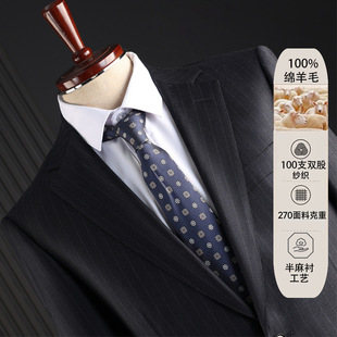西服706 商务修身 羊毛灰色条纹半麻衬西装 男婚礼结婚服面试职业装