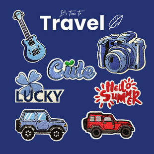 包邮熨烫蓝调旅行越野车吉他字母徽章外套T恤衣服裤刺绣补丁布贴