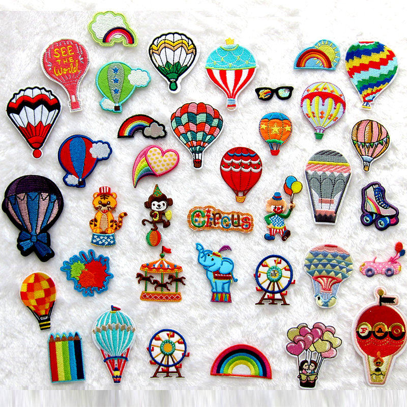 马戏团热气球小丑可爱时尚高端刺绣龙骧包熨烫破洞牛仔裤布贴补丁