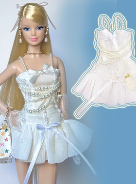 ICY DBS小布娃娃衣服珍珠白色淑女吊带小礼裙19关节丽佳ob24娃衣