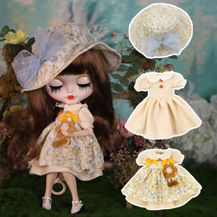 Blythe小布娃娃衣服黄色碎花田园清新连衣裙OB24娃衣19关节 DBS