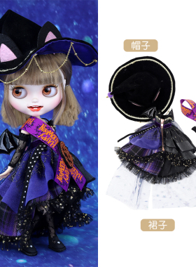 DBS Blythe小布娃娃衣服万圣节猫咪可爱五件套OB24丽佳azone娃衣
