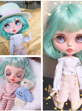 DBS Blythe小布娃娃薄荷绿色UFO波波头中长头发礼盒套装 azone