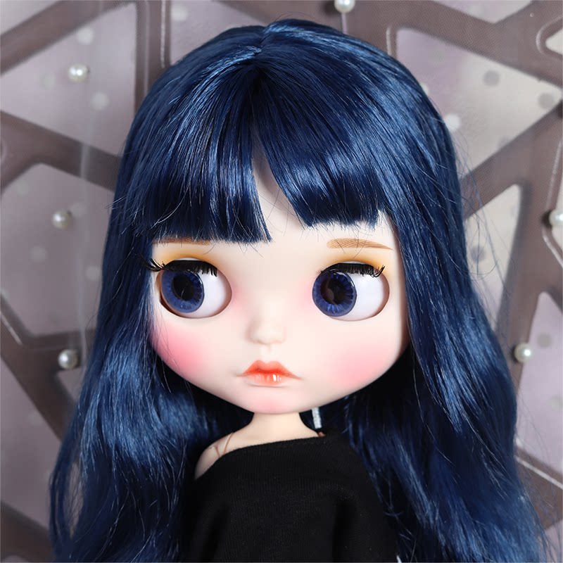 dbs blythe小布娃娃喷妆改妆成品合适送礼套装娃娃 深蓝色长发