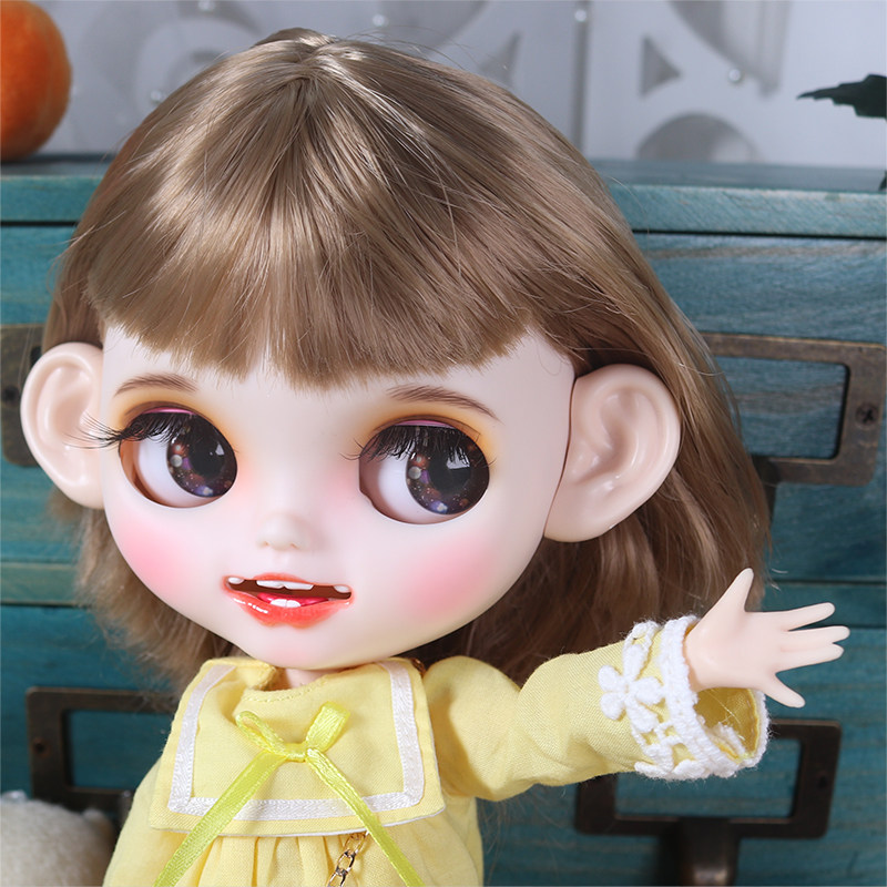 dbs blythe小布娃娃新眼片衣服套装开嘴笑脸露牙改娃磨砂金色短发