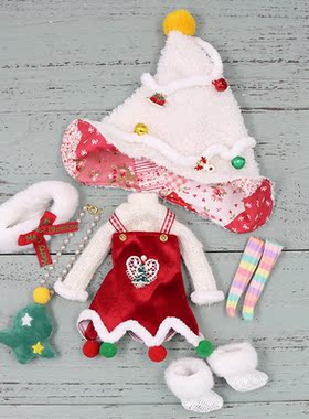 DBS ICY小布娃娃红色圣诞连帽7件套套装裙OB24丽佳azone娃衣娃裙