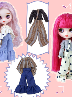 ICY DBS小布娃娃衣服休闲背带喇叭长裤套装19关节azoneS/ob24娃衣