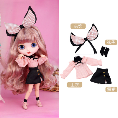 DBS blythe icy小布娃娃衣服粉色可爱兔子头箍套装OB24丽佳娃衣