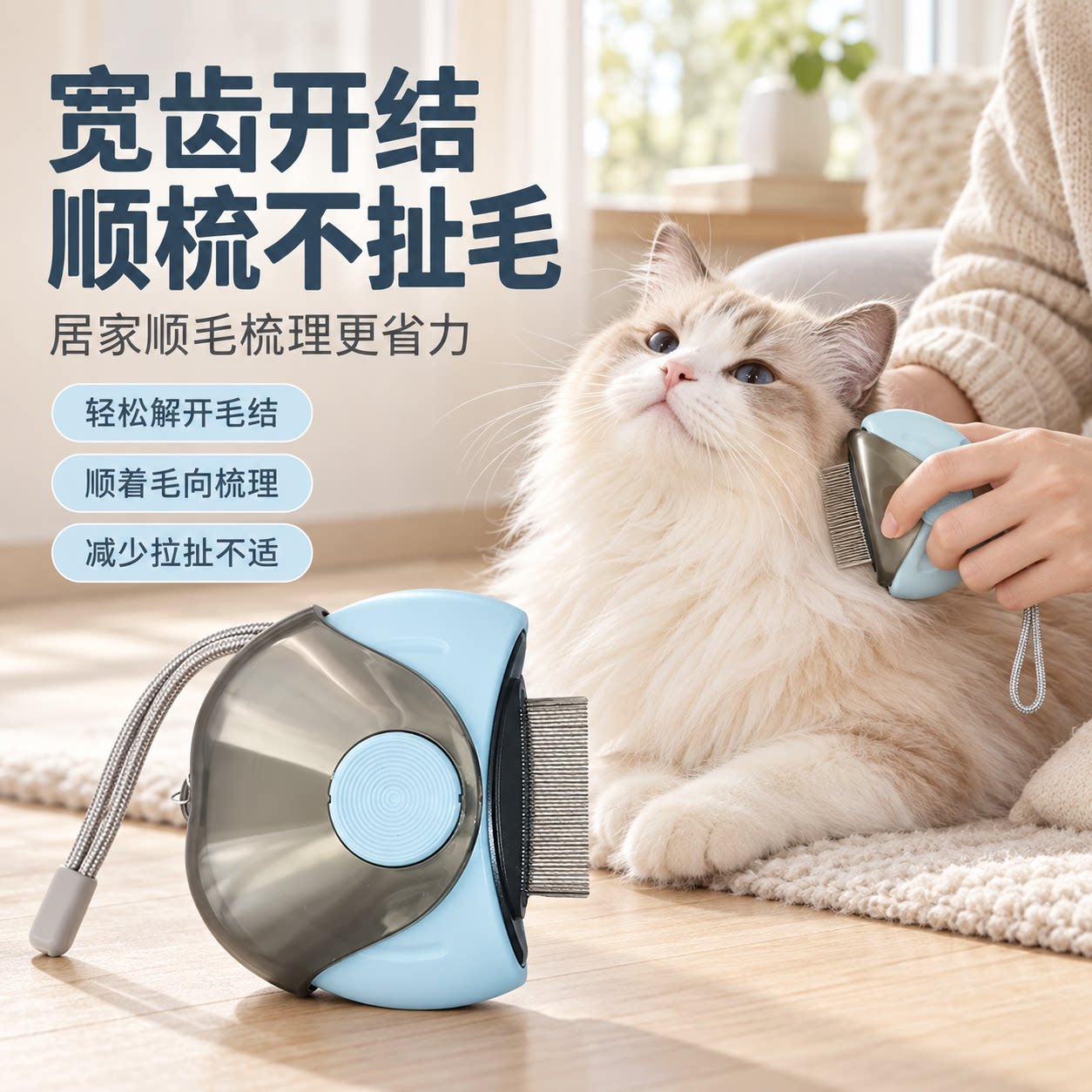 宠物多功能三合一梳子猫狗通用去除浮毛梳理废毛轻松开结按摩护肤