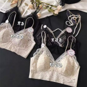 法式 蕾丝抹胸性感V领超薄兔耳朵杯大胸显小文胸内衣女防走光美背