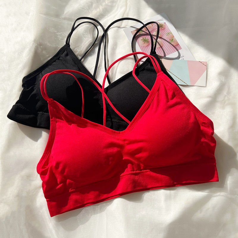 细带交叉无钢圈抹胸美背大红裹胸