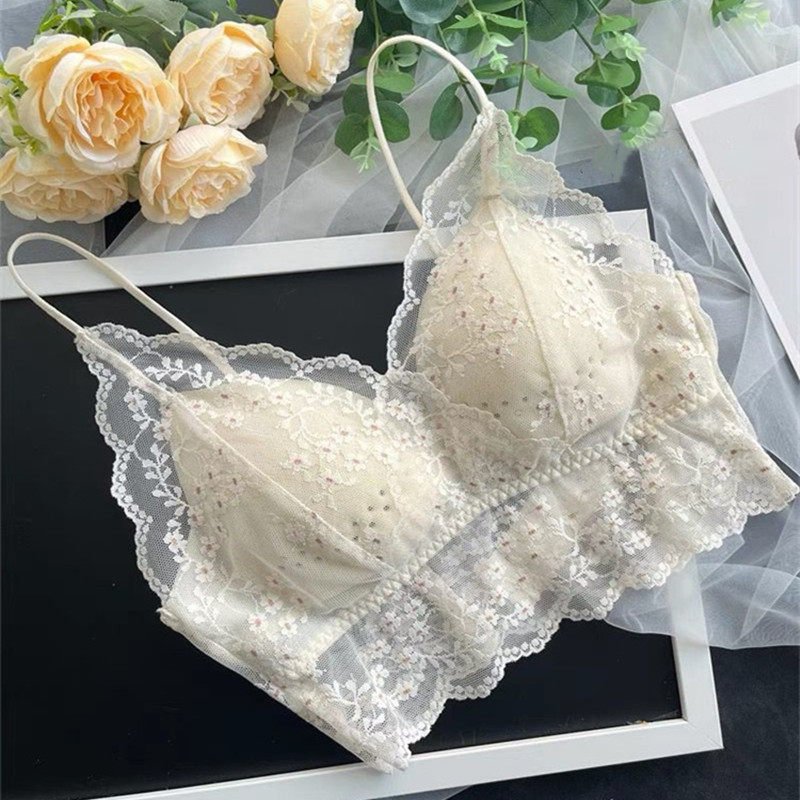 蕾丝一体杯薄乳胶垫性感V领抹胸