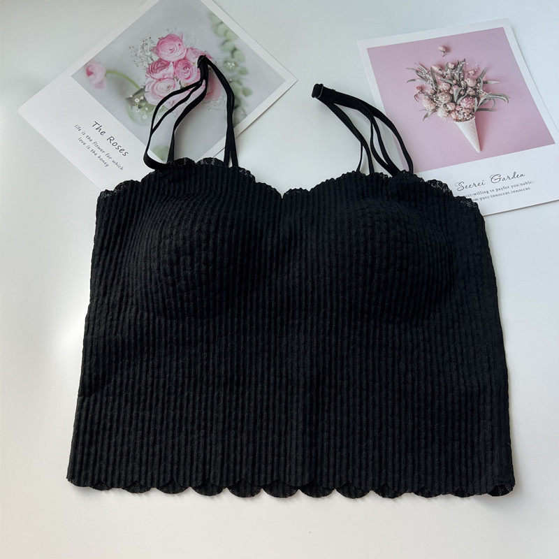 网红蕾丝美背聚拢上托抹胸内搭细肩带打底背心带胸垫防走光小吊带