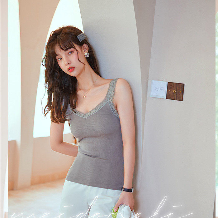 유럽 ??역 단색 편지 테리 조끼 속옷 여성의 얇은 몸 슬림 다목적 수건 레이스 열 조끼