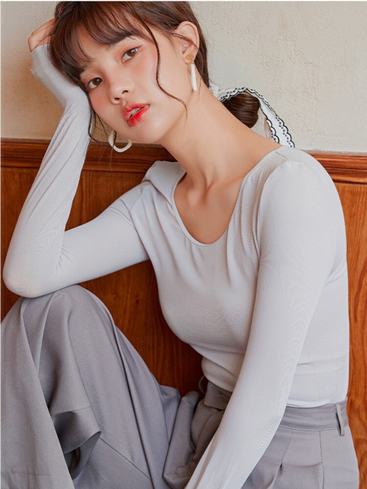 여성용 뷰티 야비 라운드 넥 항온 가열 섬유 기반 따뜻한 작은 골드 바 립스틱 가을 옷을위한 가을 겨울 얇은 속옷