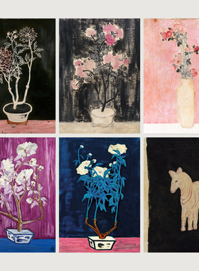 金钱豹常玉sanyu艺术装饰画花马猫复古中式小众抽象房间墙贴海报