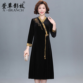 连衣裙中老年女士高贵气质旗袍大码 新中式 妈妈秋装 贵夫人遮肚裙子