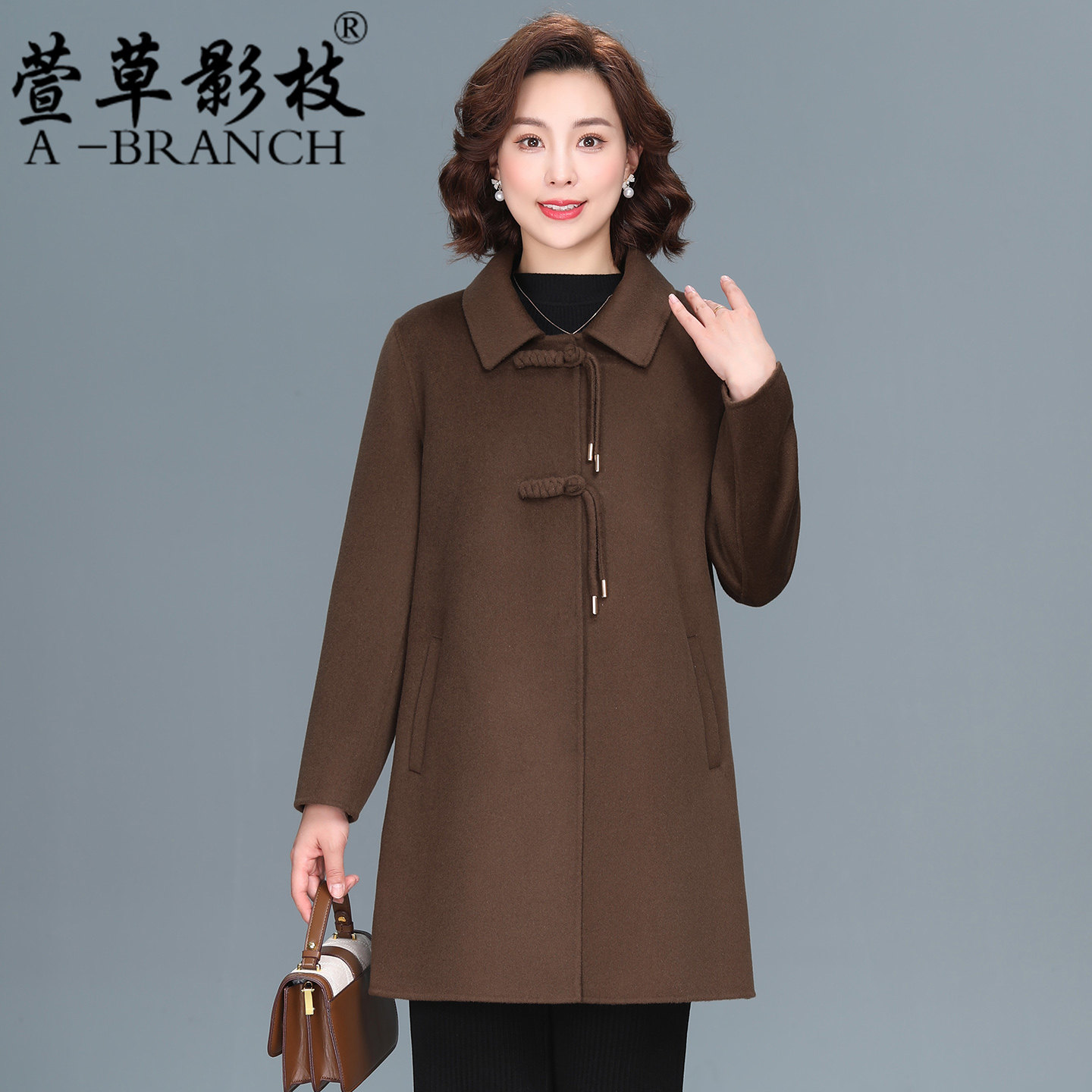 中老年女装新中式国风双面绒羊毛大衣2025时尚妈妈秋冬季毛呢外套