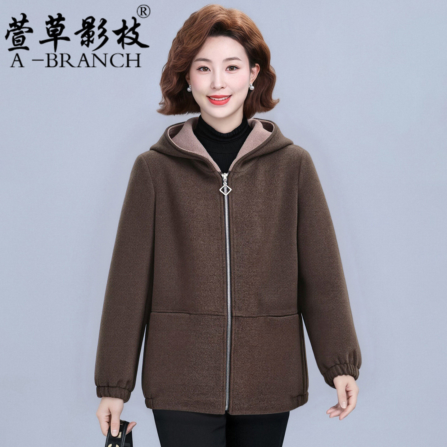 妈妈秋冬洋气毛呢外套短款2026新款中老年女大码时尚春秋宽松上衣