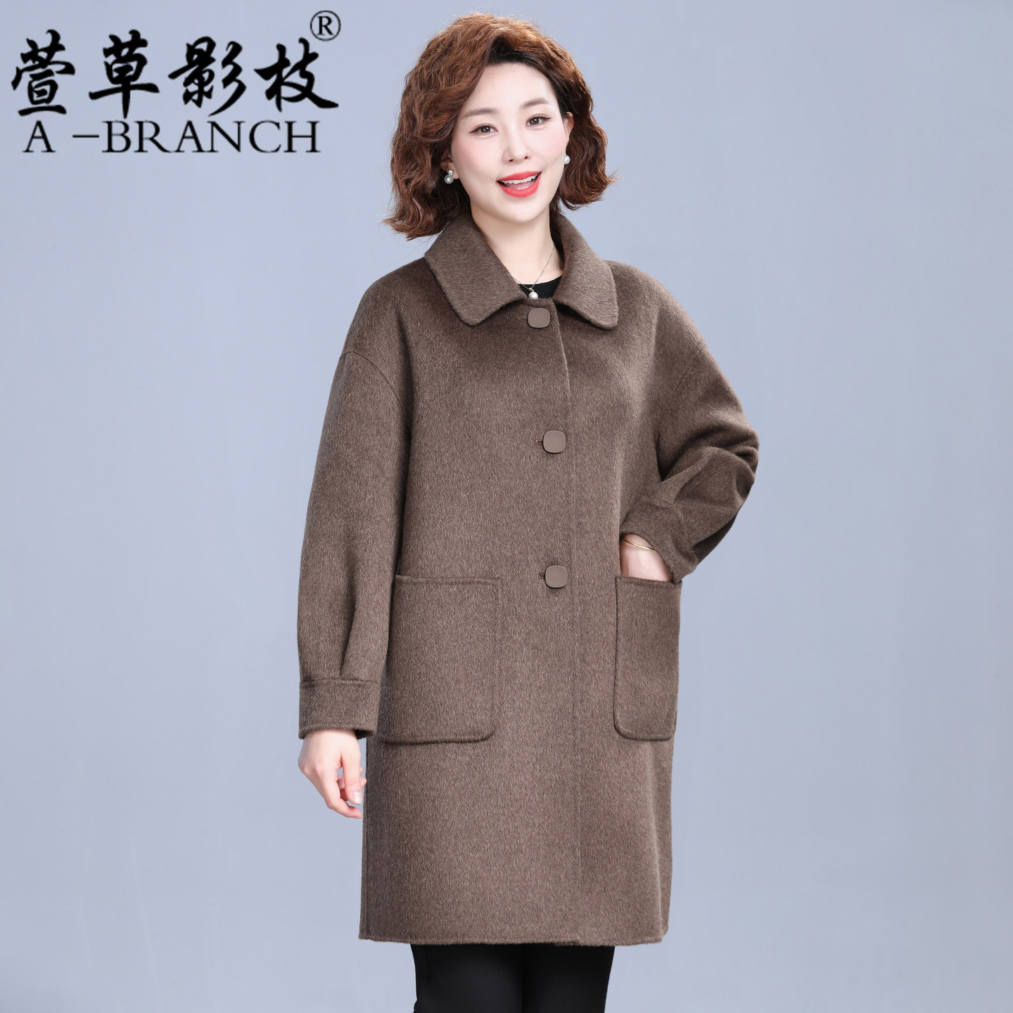 中老年女双面绒羊毛大衣秋冬时尚宽松妈妈毛呢外套老太太奶奶衣服