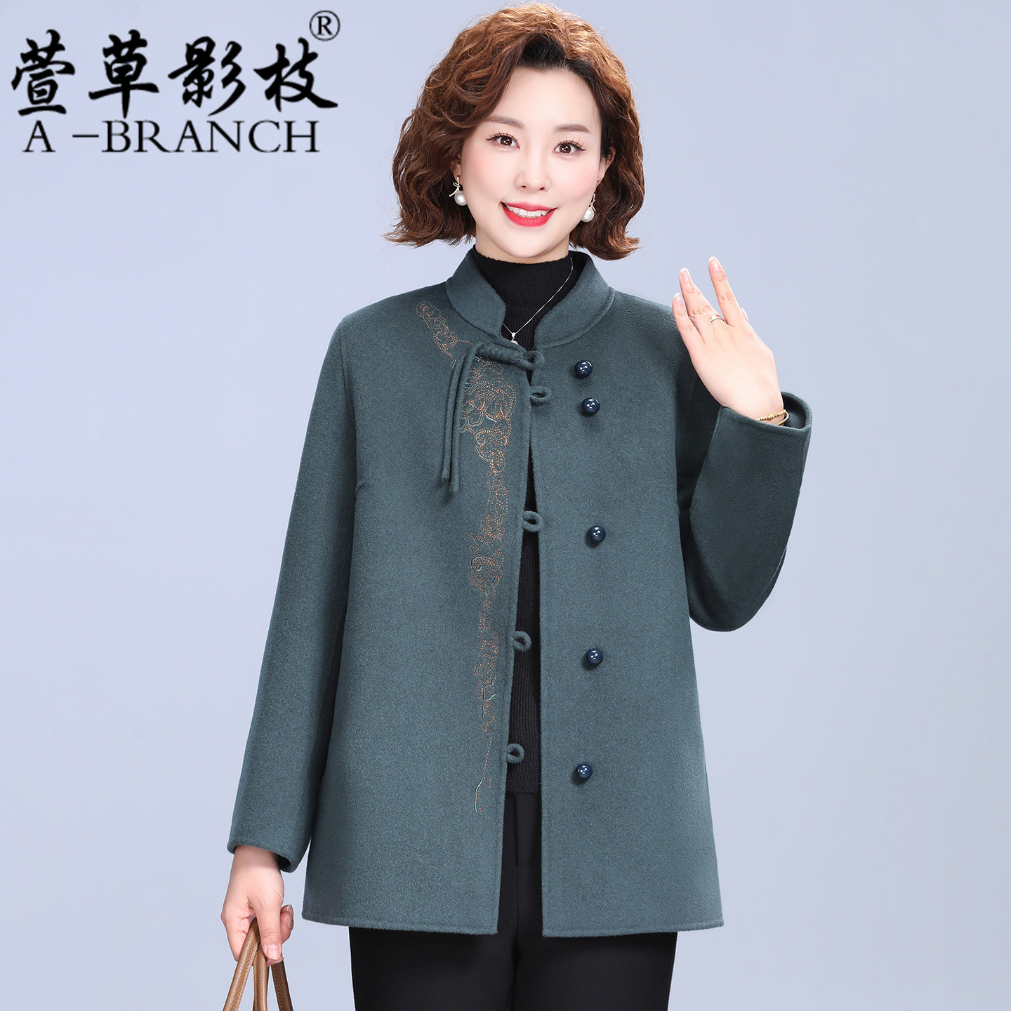 妈妈冬装中国风立领双面羊绒大衣