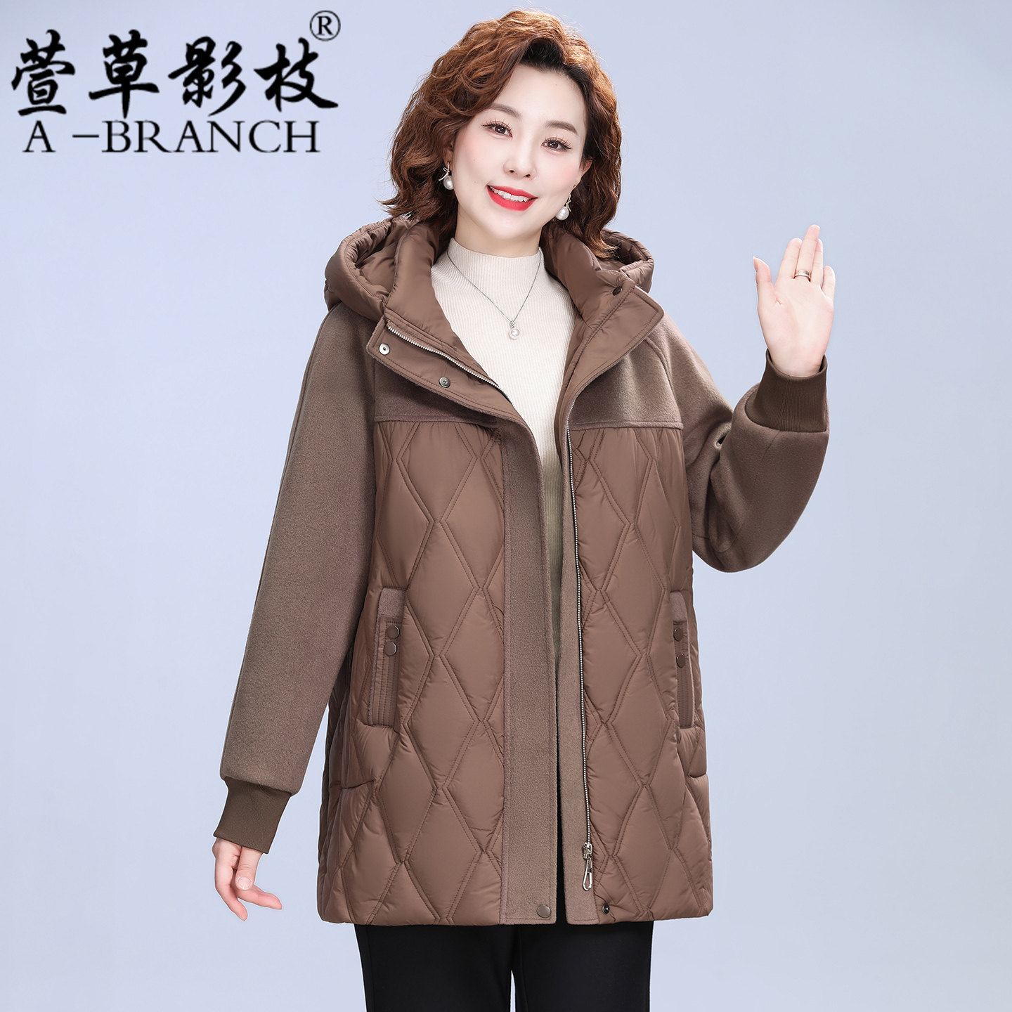 中年妈妈秋冬款棉衣外套女士中长款中老年人棉服时尚宽松毛呢大衣