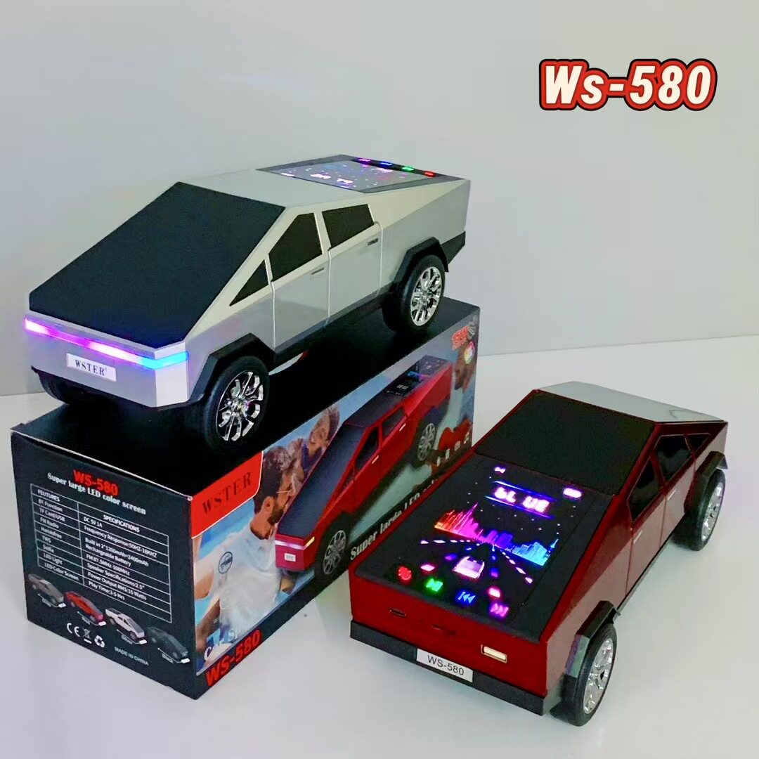 WS580特斯拉车模蓝牙音箱重低音炮无线音响礼品外贸音箱动感彩屏