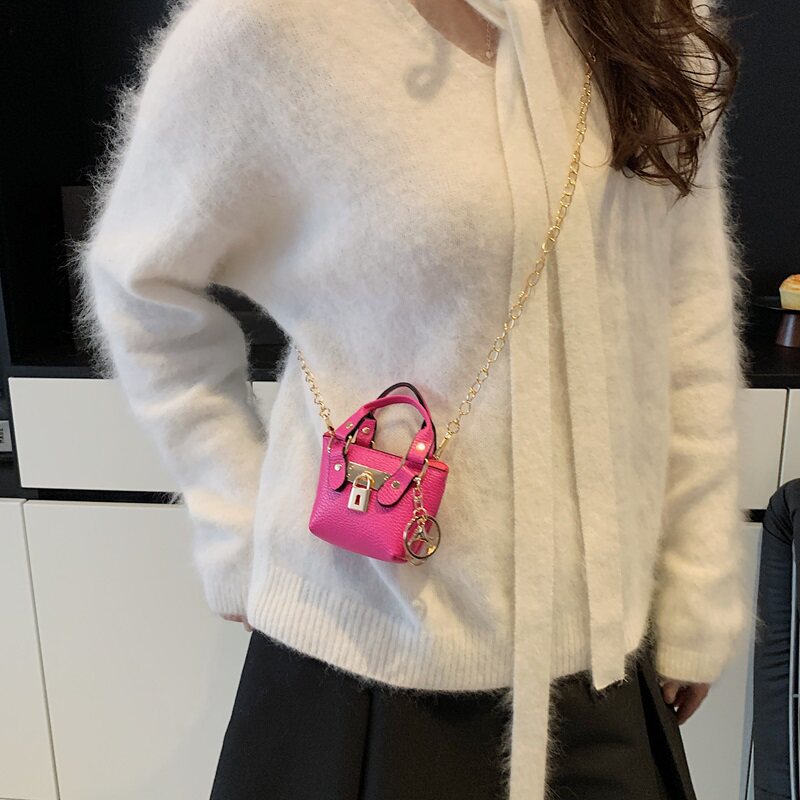 2026新款日韩风迷你水桶包女高级感锁扣单肩斜挎包百搭链条小包包