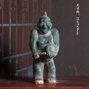 汉代陶俑相扑俑摆件汉绿釉击鼓俑陶器陶瓷装饰文物复制收藏艺术品