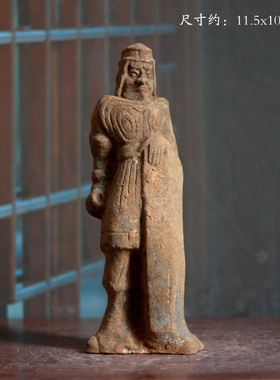 北魏北齐仿古盾牌陶俑装饰摆件