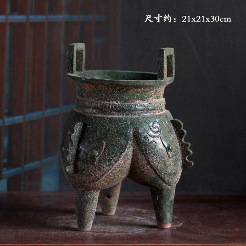 仿古汉绿釉三足鼎粮仓梅萍带盖礼器装饰桌面工艺品摆件收藏陶罐