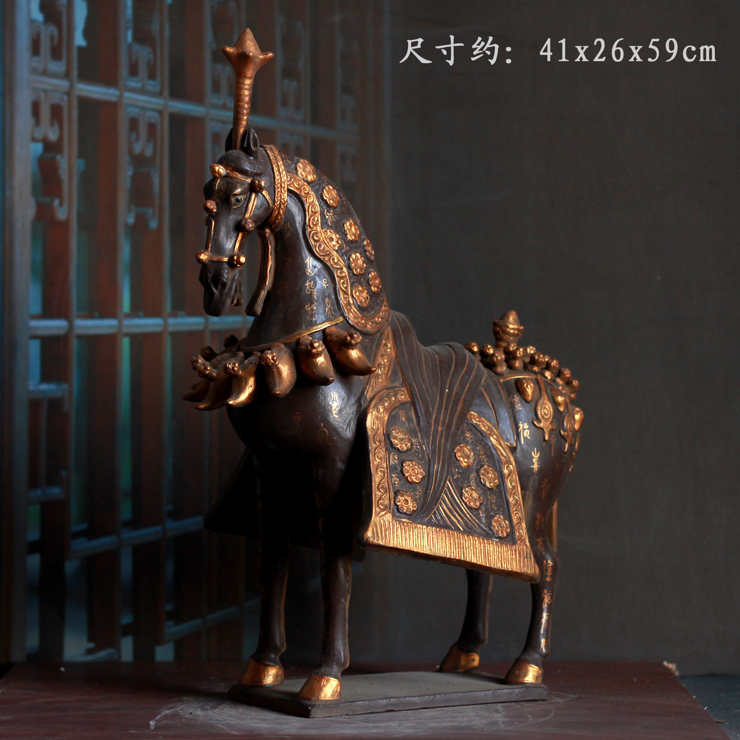 马年中式仿古北魏马描金陶马摆件家居办公室装饰乔迁马到成功礼品