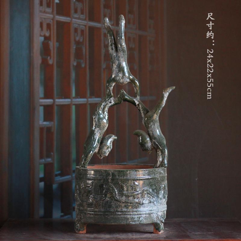 仿古陶器杂技俑摆件唐三彩工艺品