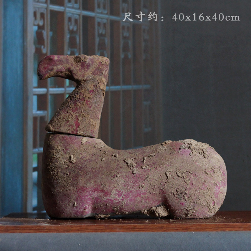 汉代仿古陶马卧马无腿马摆件装饰中式复古工艺品影视道具古玩收藏