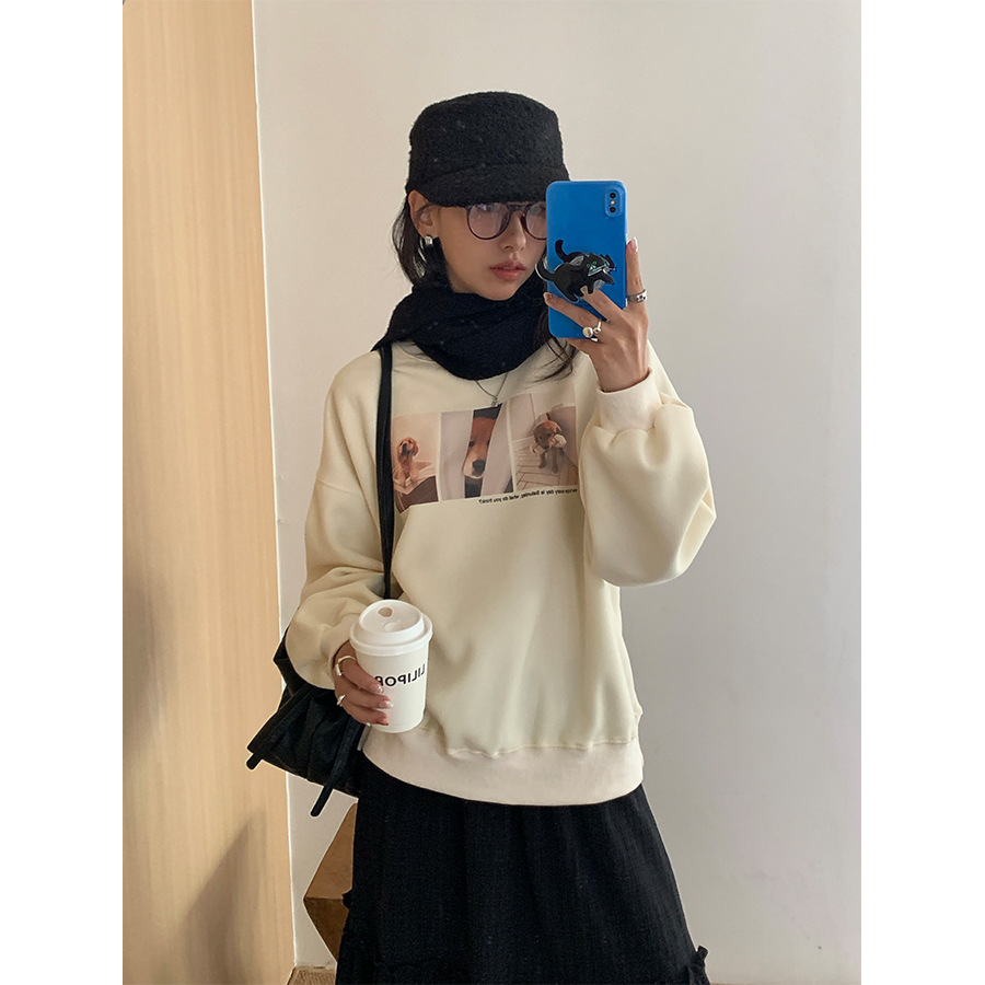 减龄狗狗印花长袖通勤套头卫衣