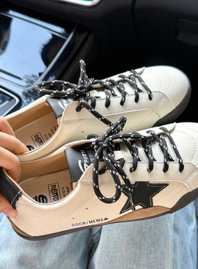 跟高3cm星星真皮小白鞋女款2025新款初秋软底不累脚休闲百搭板鞋