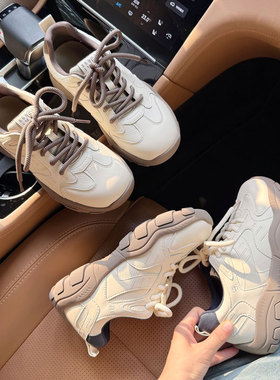 跟高4cm复古白色德训鞋女2025新款秋季巨好看厚底增高休闲运动鞋