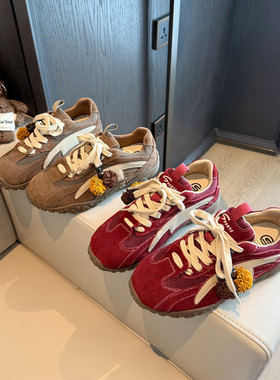 跟高3cm复古小众红色厚底德训鞋2025秋季新款轻便防滑休闲运动鞋